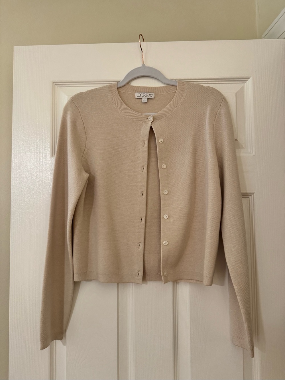 J. Crew Women's Beige Crewneck Button-Front Cardigan